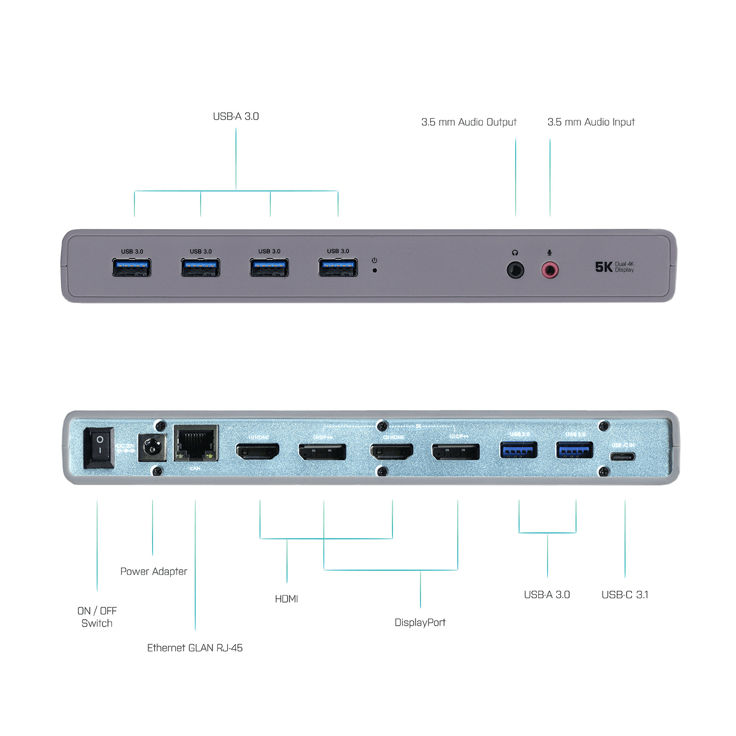 i-tec CADUAL4KDOCK laptop dock & poortreplicator Bedraad USB 3.2 Gen 1 (3.1 Gen 1) Type-C Zwart, Turkoois - Afbeelding 6