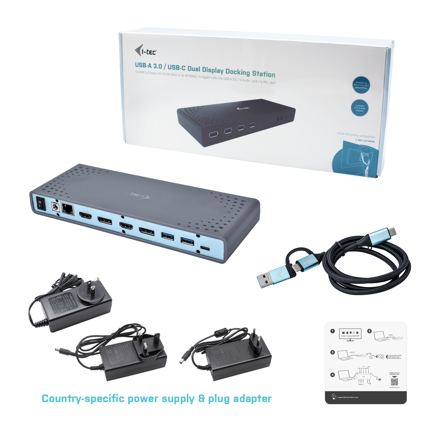 i-tec CADUAL4KDOCK laptop dock & poortreplicator Bedraad USB 3.2 Gen 1 (3.1 Gen 1) Type-C Zwart, Turkoois - Afbeelding 8