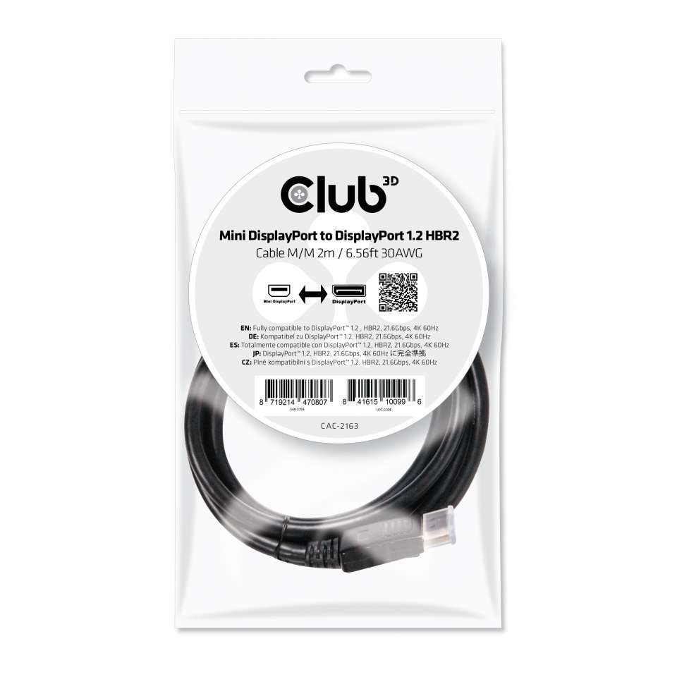 CLUB3D Mini DisplayPort to DisplayPort 1.2 M/M 2meter 4K60Hz - Afbeelding 3
