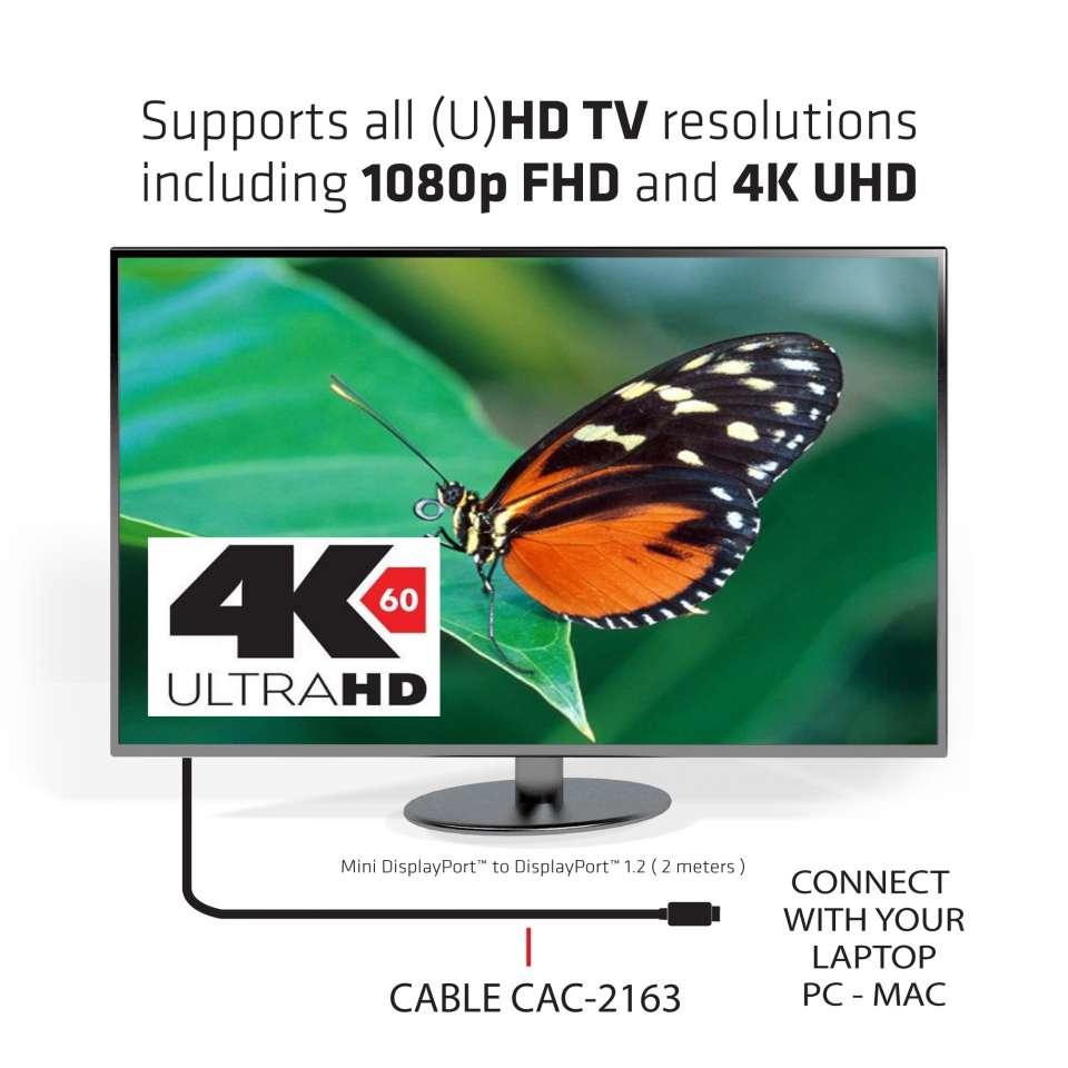CLUB3D Mini DisplayPort to DisplayPort 1.2 M/M 2meter 4K60Hz - Afbeelding 6