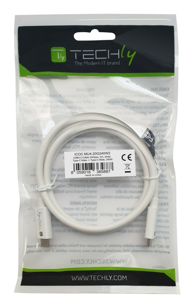Techly ICOC-MU4-20G240W2 USB-kabel USB4 Gen 2x2 2 m USB C 20 Gbit/s 240 W Wit - Afbeelding 3