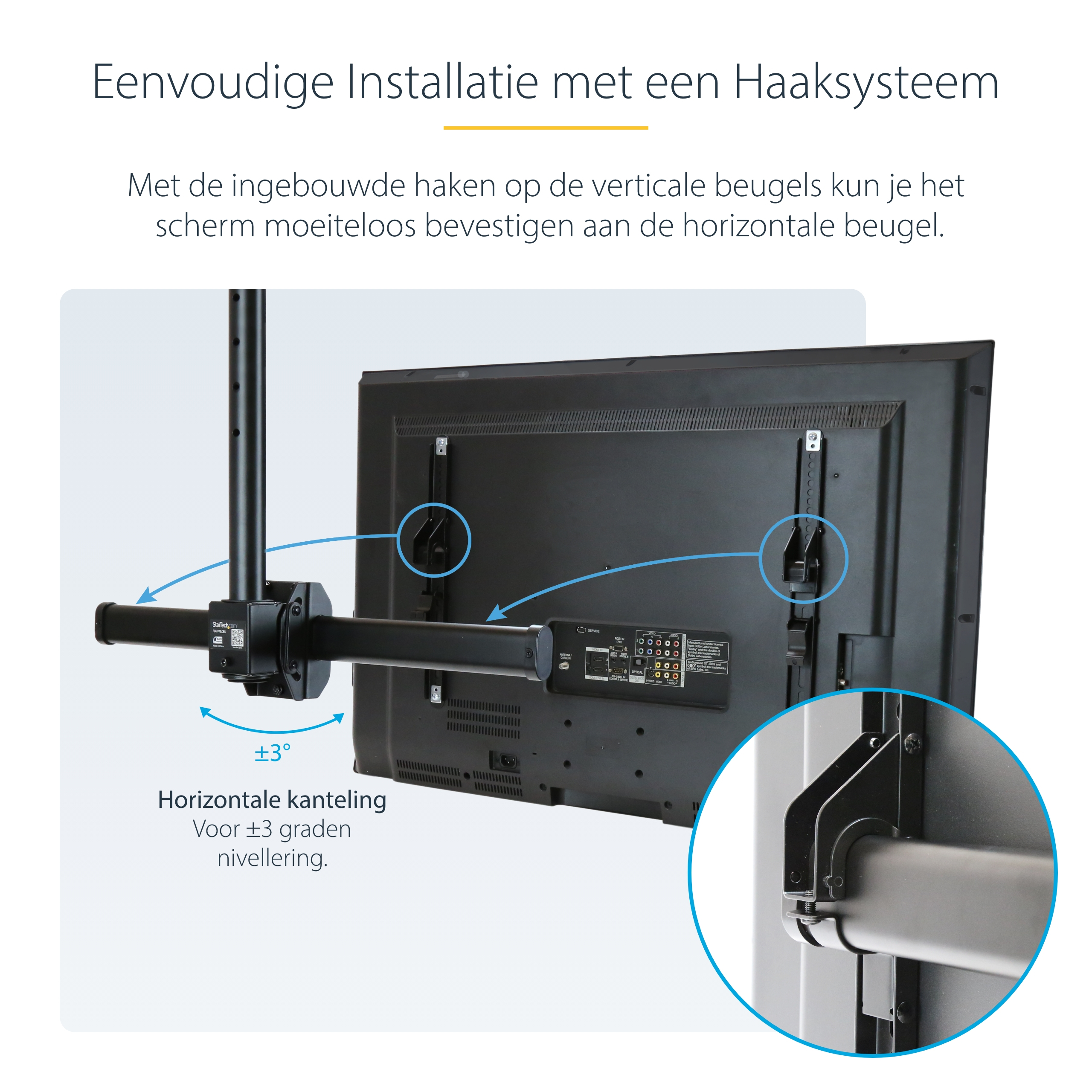 StarTech.com TV Plafondbeugel, Full-Motion Universele Ophangbeugel, VESA Beugel voor Single 32”-75" TVs / Displays, Kantelen/Zwenken, In hoogte verstelbare telescopische paal - Afbeelding 15