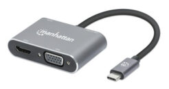 Manhattan USB-C dock/hub, poorten (4): HDMI, USB-A, USB-C en VGA, met Power Delivery (PD) 87 W - vereist een externe USB-C-lader (niet inbegrepen). USB-gevoed (geen externe voeding vereist) wanneer PD niet wordt gebruikt, aluminium - Afbeelding 2