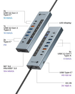 ICY BOX IB-HUB1742CR-C2PD USB 3.2 Gen 2 (3.1 Gen 2) Type-A + Type-C 10000 Mbit/s Zwart - Afbeelding 3