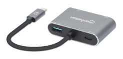 Manhattan USB-C dock/hub, poorten (4): HDMI, USB-A, USB-C en VGA, met Power Delivery (PD) 87 W - vereist een externe USB-C-lader (niet inbegrepen). USB-gevoed (geen externe voeding vereist) wanneer PD niet wordt gebruikt, aluminium - Afbeelding 4