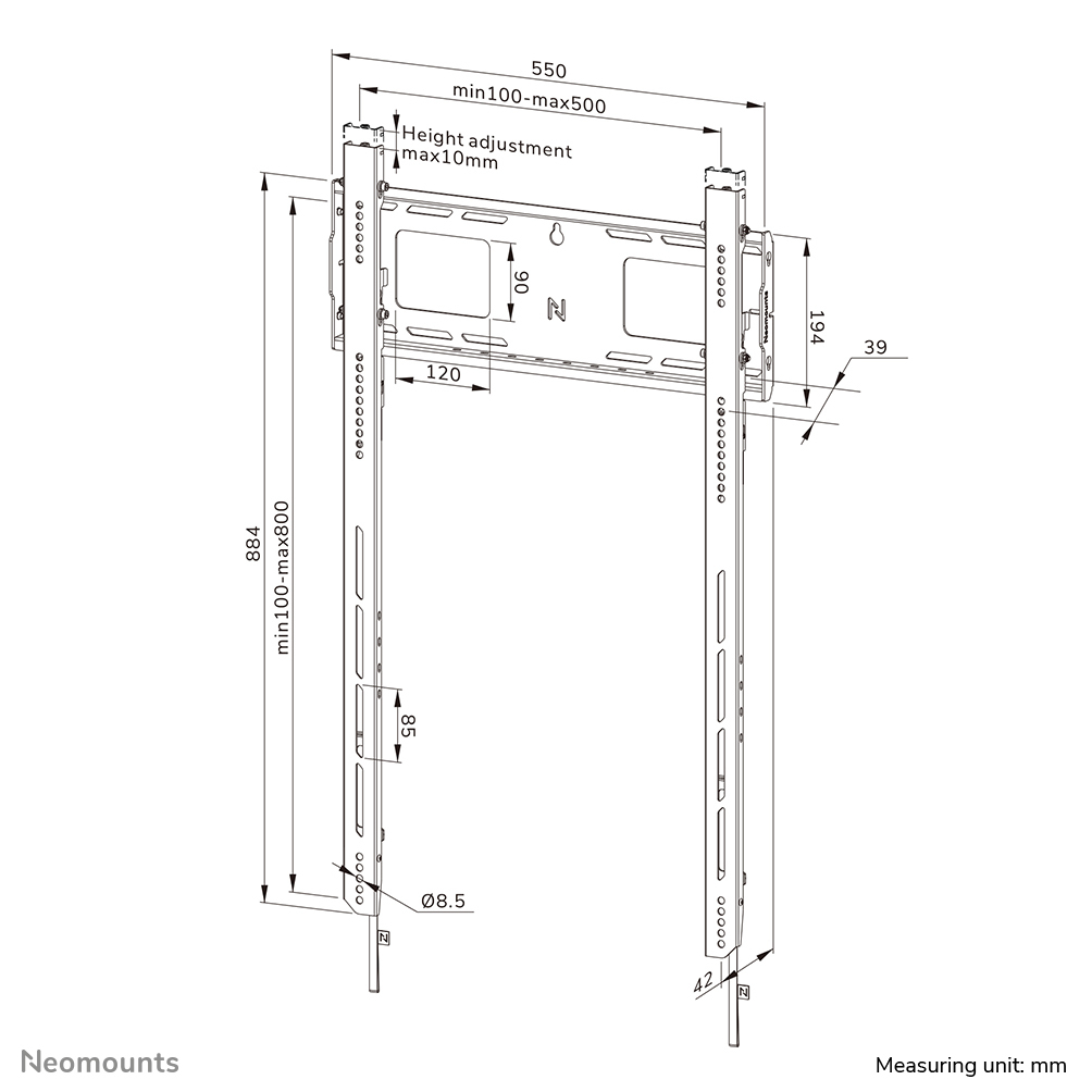 Neomounts WL30-750BL18P Heavy duty muurbeugel 50-98" - vlak - vergrendelbaar - portrait - snelle installatie - TÜV - Afbeelding 20