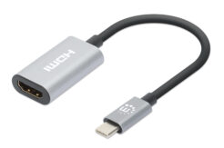 Manhattan USB-C naar HDMI adapterkabel, 4K@60Hz, 11 cm, mannelijk naar mannelijk, zwart/zilver, 3 jaar garantie - Afbeelding 2