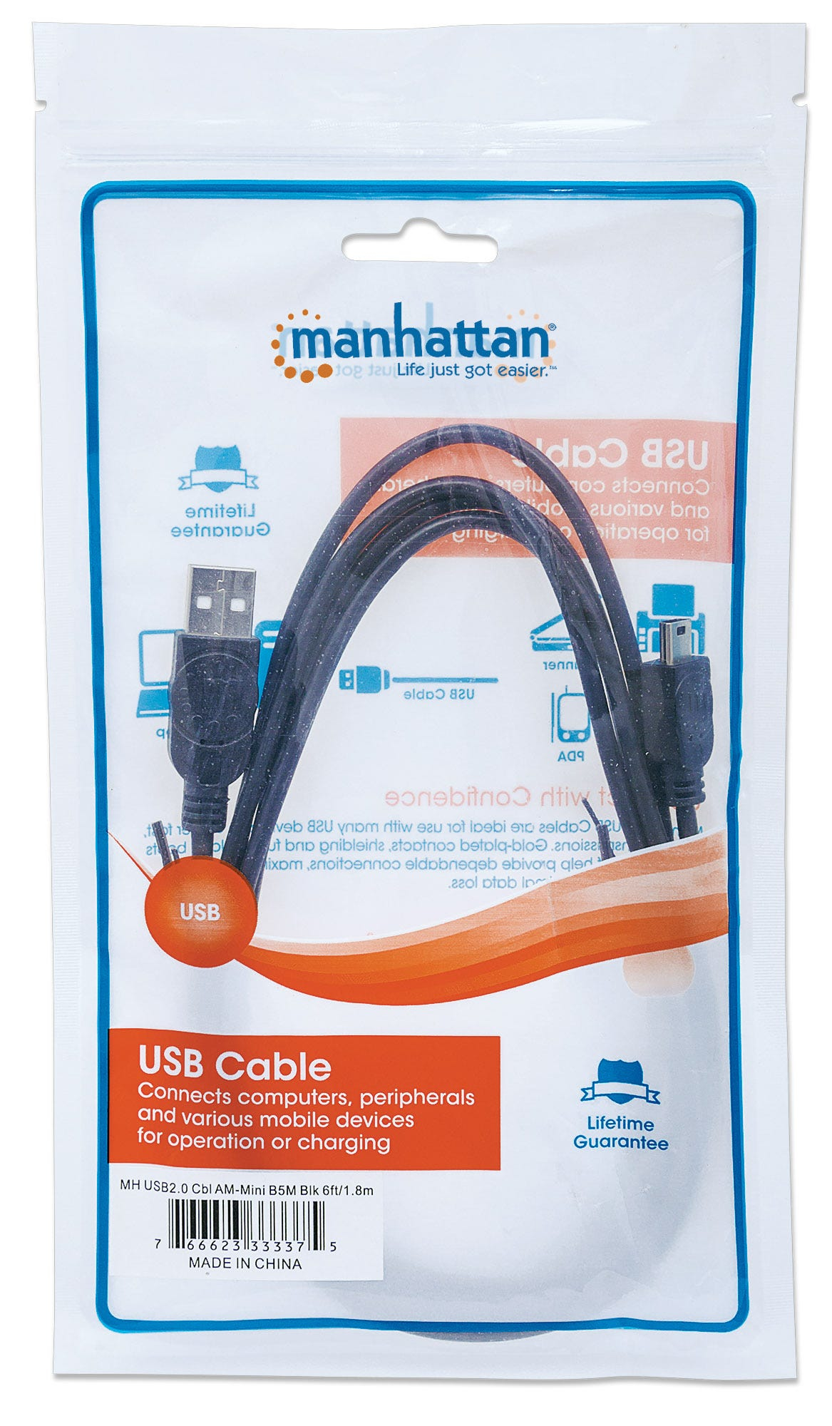 Manhattan 333375 USB-kabel USB 2.0 1,8 m USB A Mini-USB B 0,48 Gbit/s Zwart - Afbeelding 6