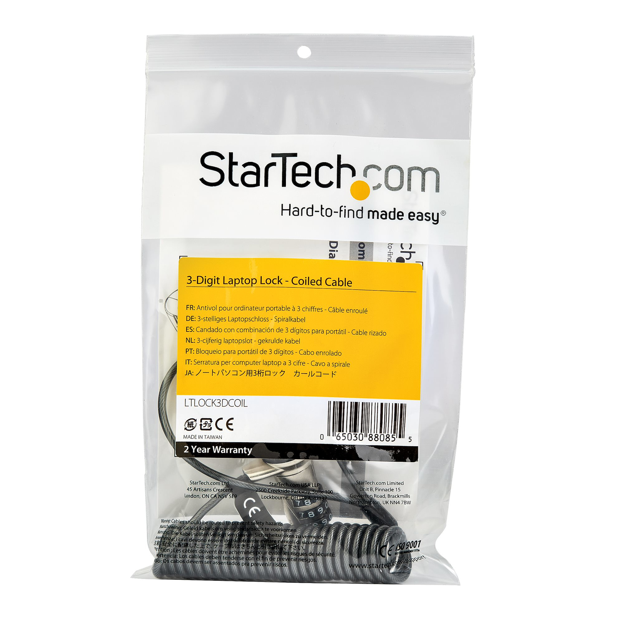 StarTech.com LTLOCK3DCOIL kabelslot Zwart, Roestvrijstaal 1,8 m - Afbeelding 5