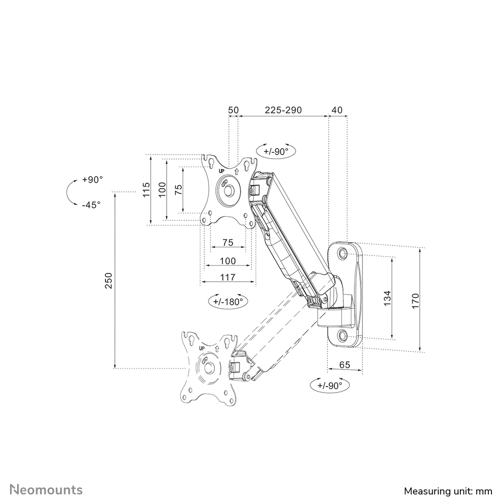 Neomounts WL70-440BL11 Monitor/TV-beugel wand 17-32" - gasveer - full motion - Afbeelding 19
