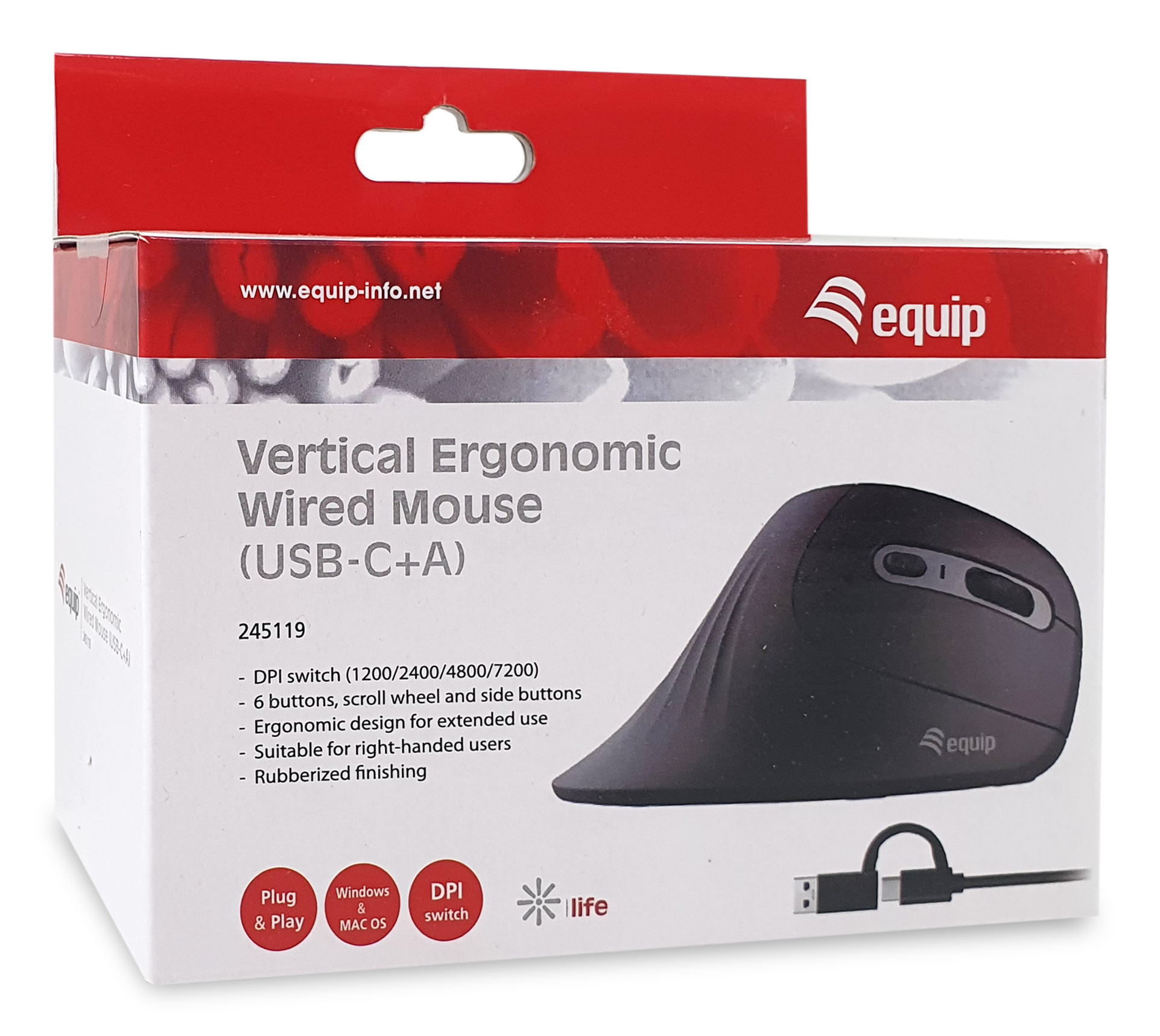 Equip 245119 muis Universeel Rechtshandig USB Type-A + USB Type-C Optisch 7200 DPI - Afbeelding 5