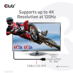 CLUB3D Ultra High Speed HDMI™2.1 gecertificeerde kabel 4K120Hz, 144Hz 48Gbps M/V 5 Meter - Afbeelding 3
