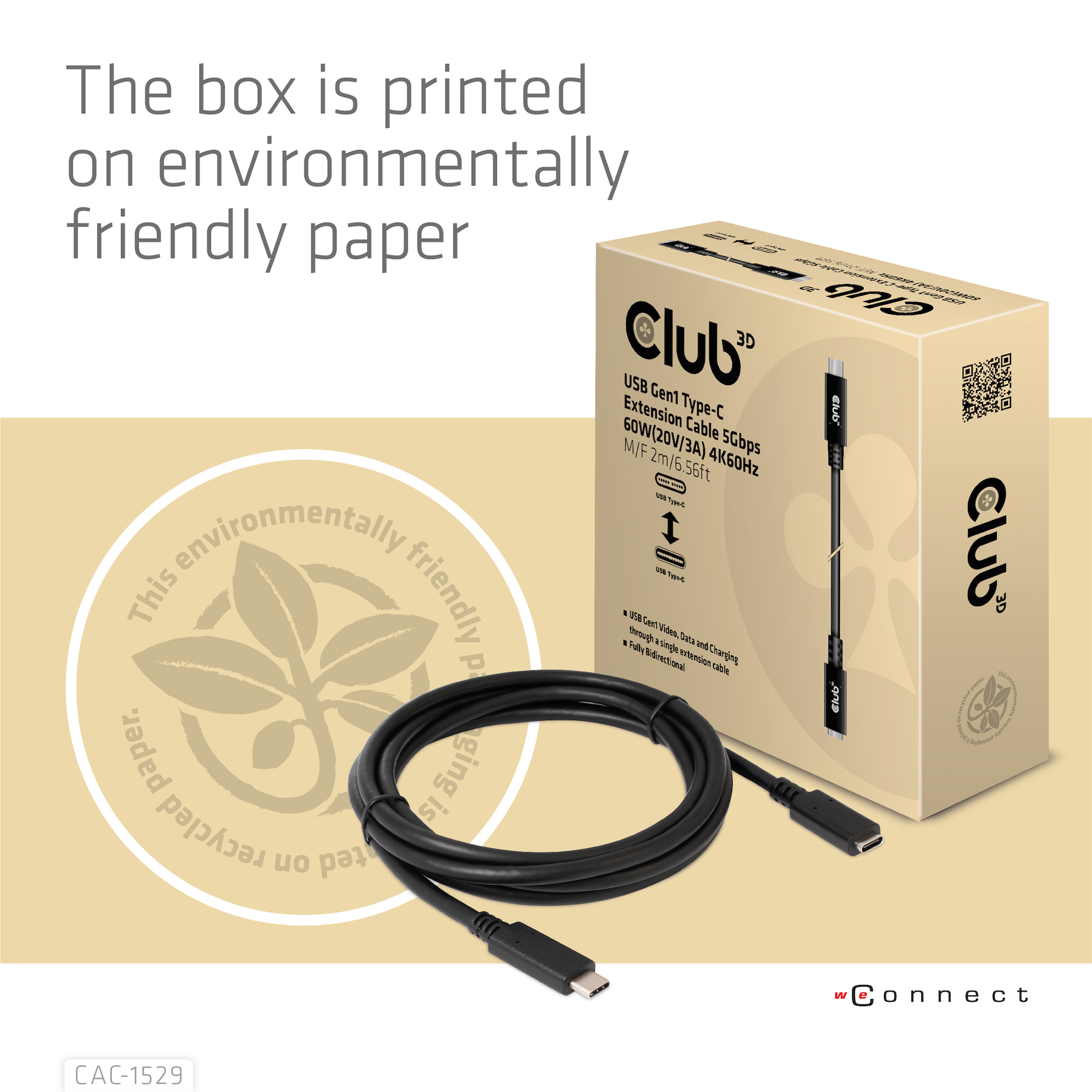 CLUB3D USB Gen1 Type-C Extensie kabel 5Gbps 60W(20V/3A) 4K60Hz M/F 1m/3.28ft - Afbeelding 10