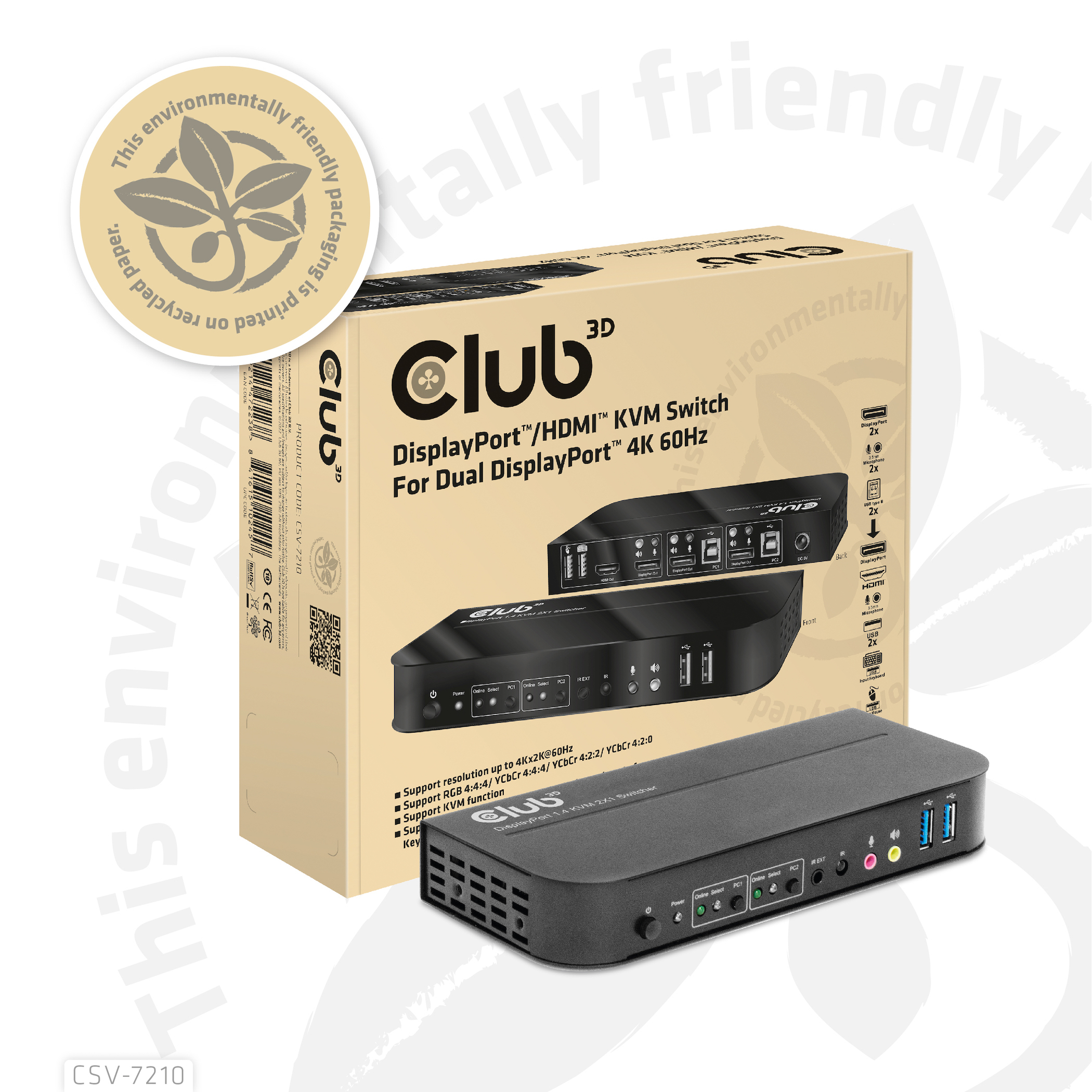 CLUB3D DisplayPort/HDMI KVM Switch For Dual DisplayPort 4K 60Hz - Afbeelding 3