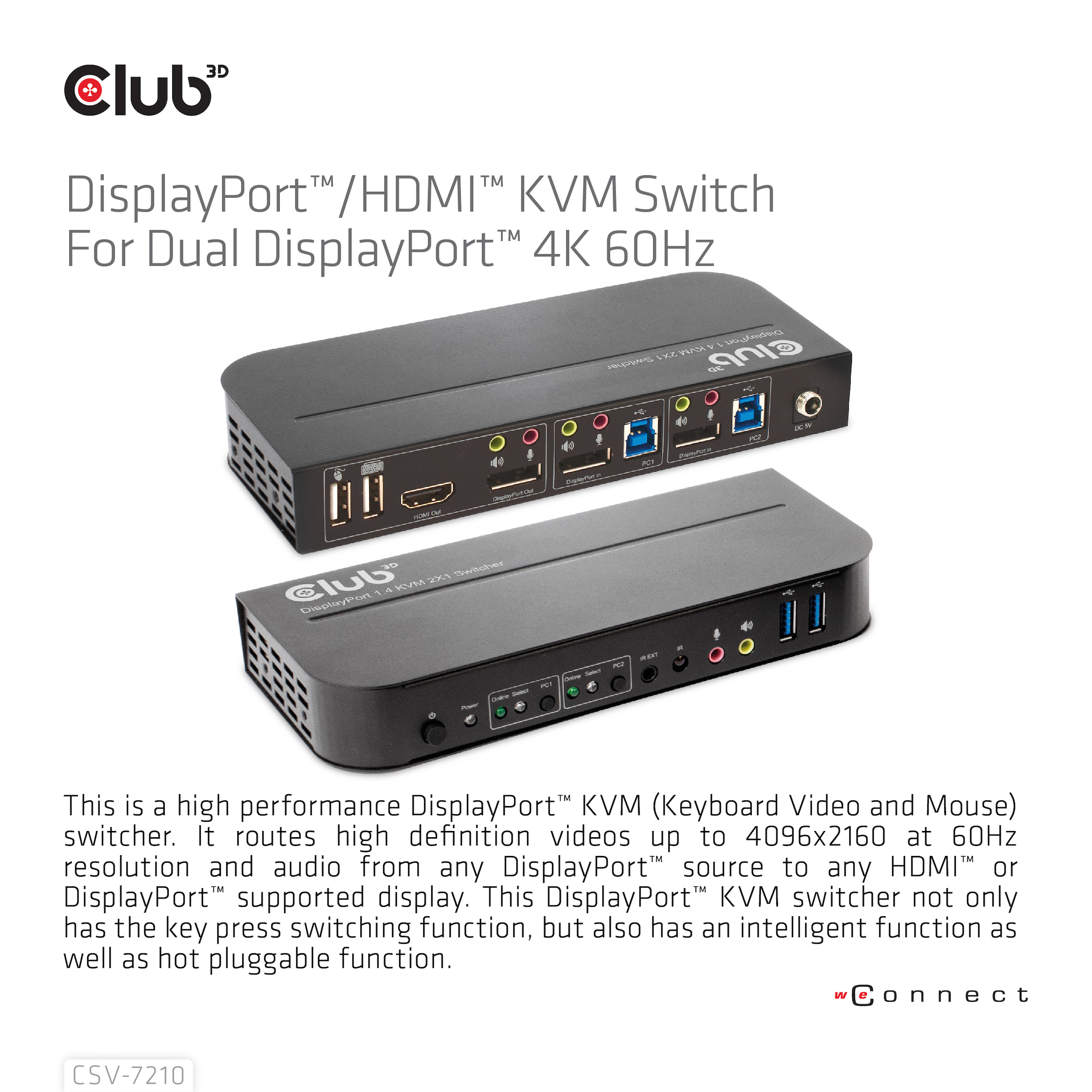 CLUB3D DisplayPort/HDMI KVM Switch For Dual DisplayPort 4K 60Hz - Afbeelding 9