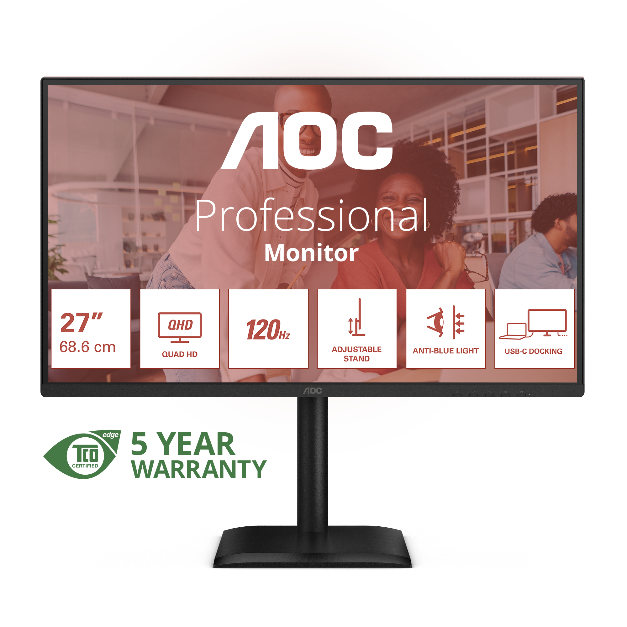 AOC E4 Q27E4CV computer monitor 68,6 cm (27") 2560 x 1440 Pixels Quad HD LED Zwart - Afbeelding 2
