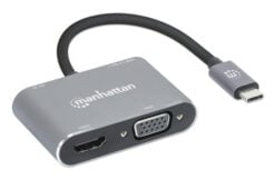 Manhattan USB-C dock/hub, poorten (4): HDMI, USB-A, USB-C en VGA, met Power Delivery (PD) 87 W - vereist een externe USB-C-lader (niet inbegrepen). USB-gevoed (geen externe voeding vereist) wanneer PD niet wordt gebruikt, aluminium - Afbeelding 5