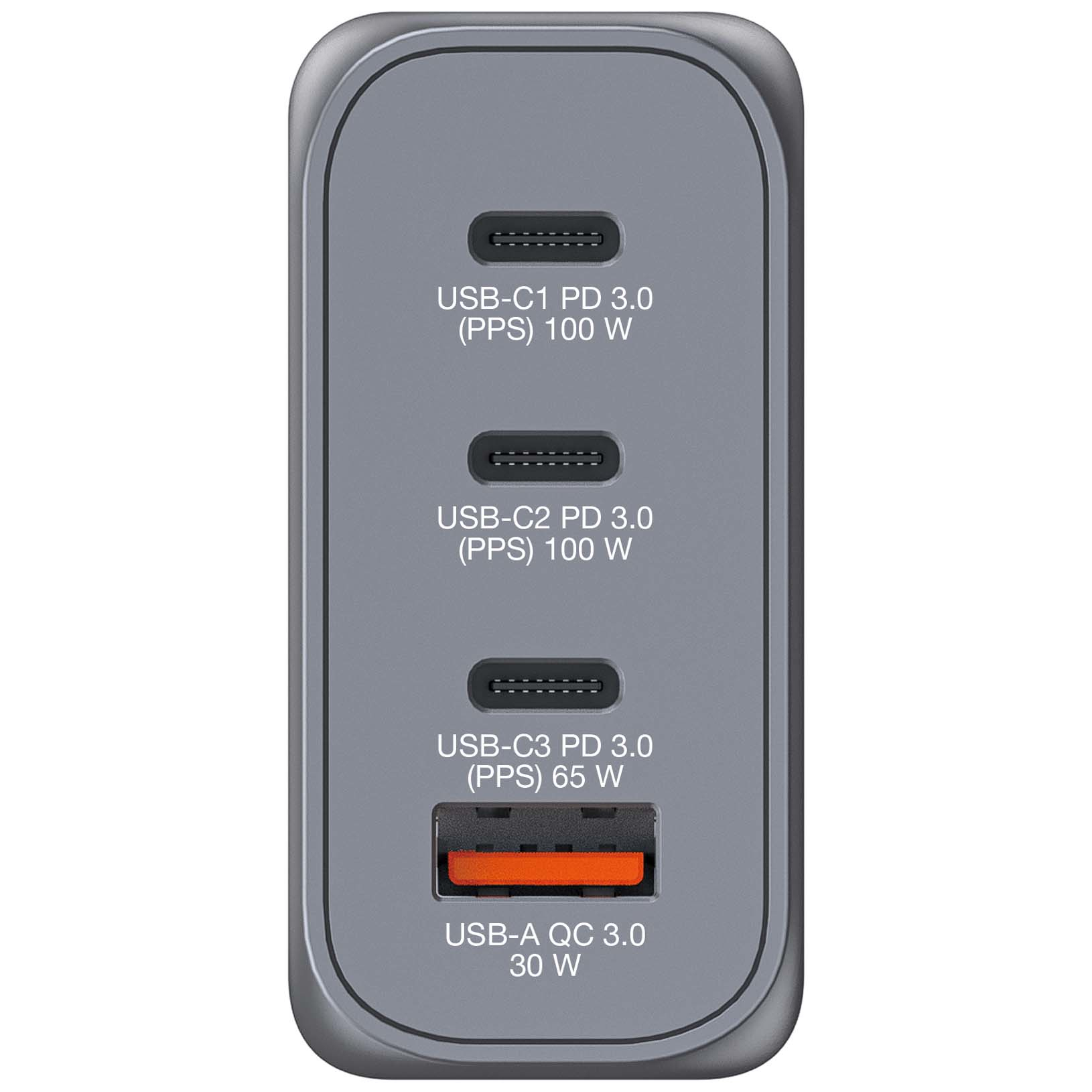 Verbatim 100 W GaN-wandoplader met vier poorten 2 x USB-C PD 100 W / 1 x USB-C PD 65 W / 1 x USB-A QC 3.0 (EU/VK/VS) - Afbeelding 3