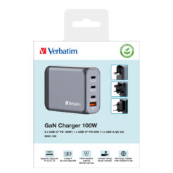 Verbatim 100 W GaN-wandoplader met vier poorten 2 x USB-C PD 100 W / 1 x USB-C PD 65 W / 1 x USB-A QC 3.0 (EU/VK/VS) - Afbeelding 8