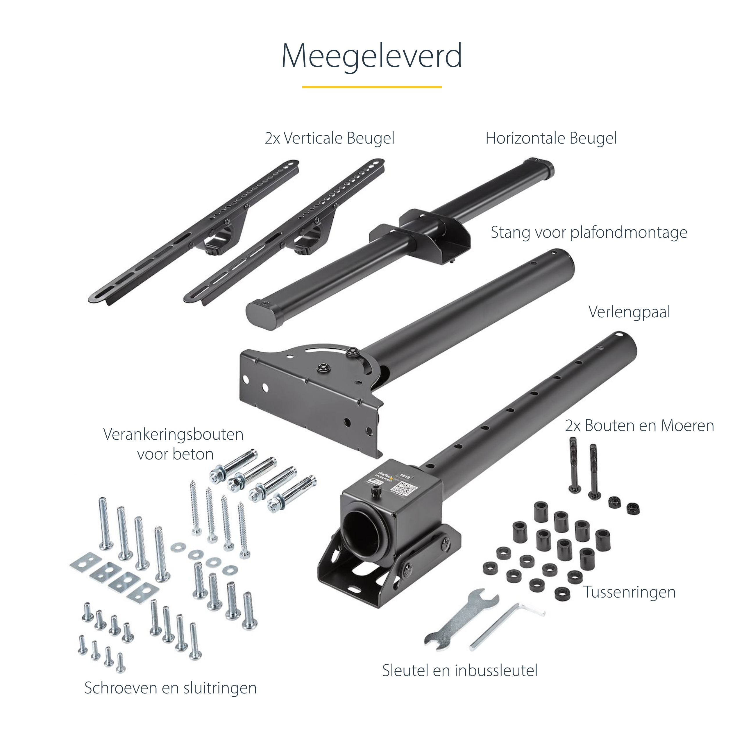 StarTech.com TV Plafondbeugel, Full-Motion Universele Ophangbeugel, VESA Beugel voor Single 32”-75" TVs / Displays, Kantelen/Zwenken, In hoogte verstelbare telescopische paal - Afbeelding 16