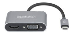 Manhattan USB-C dock/hub, poorten (4): HDMI, USB-A, USB-C en VGA, met Power Delivery (PD) 87 W - vereist een externe USB-C-lader (niet inbegrepen). USB-gevoed (geen externe voeding vereist) wanneer PD niet wordt gebruikt, aluminium - Afbeelding 6