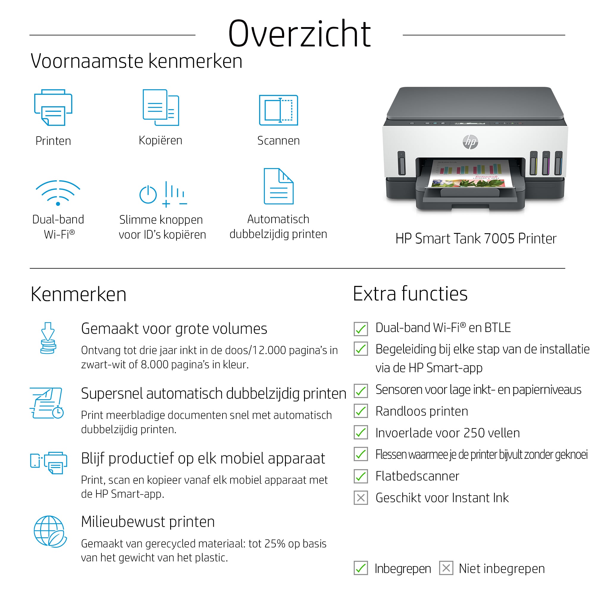 HP Smart Tank 7005 Draadloos All-in-One Kleur Printer, Dubbelzijdig printen; Kopieerapparaat, Scanner - Afbeelding 7