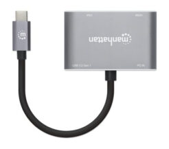 Manhattan USB-C dock/hub, poorten (4): HDMI, USB-A, USB-C en VGA, met Power Delivery (PD) 87 W - vereist een externe USB-C-lader (niet inbegrepen). USB-gevoed (geen externe voeding vereist) wanneer PD niet wordt gebruikt, aluminium - Afbeelding 3