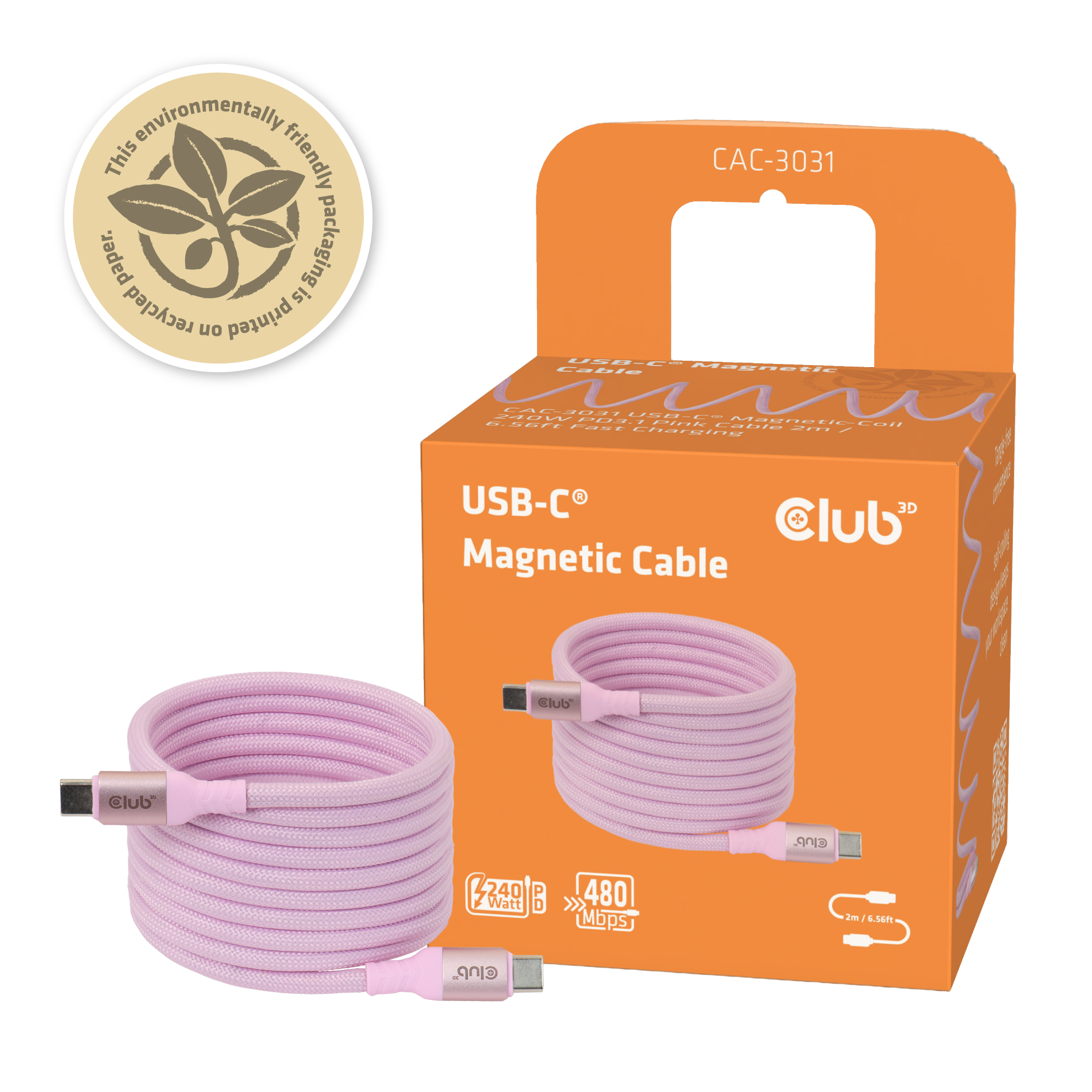 CLUB3D CAC-3031 USB-kabel USB 2.0 2 m USB C Roze - Afbeelding 8