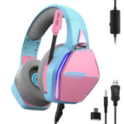 Oniverse Nebula Headset Bedraad Hoofdband Gamen USB Type-A Cyaan, Roze
