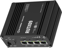 RUTX09 is an LTE-A Cat 6 cellular IoT router with dual-SIM Carrier Aggregation and four Gigabit Ethernet interfaces.
