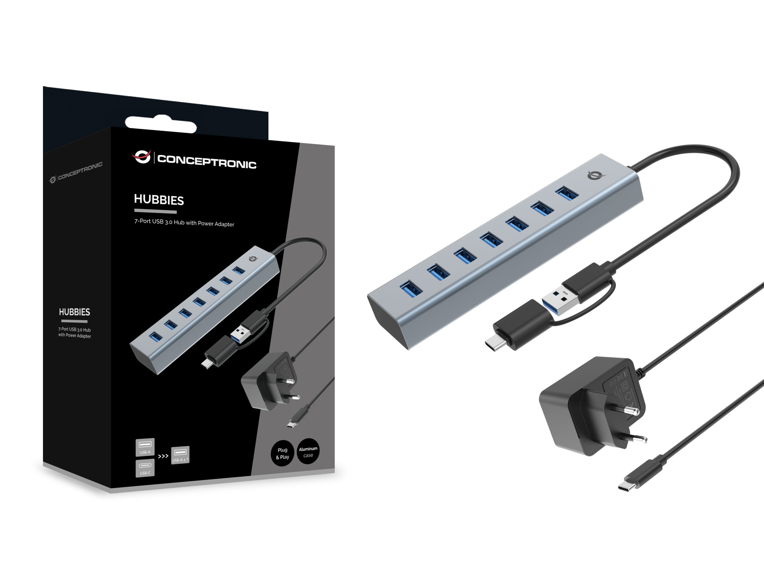 Conceptronic HUBBIES21GP interface hub USB 3.2 Gen 1 (3.1 Gen 1) Type-A 5000 Mbit/s Grijs - Afbeelding 5