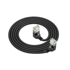 ACT Zwarte 0,15 meter U/UTP CAT6A LSZH Slimline patchkabel met RJ45 connectoren 90° haaks beneden naar 90° haaks beneden