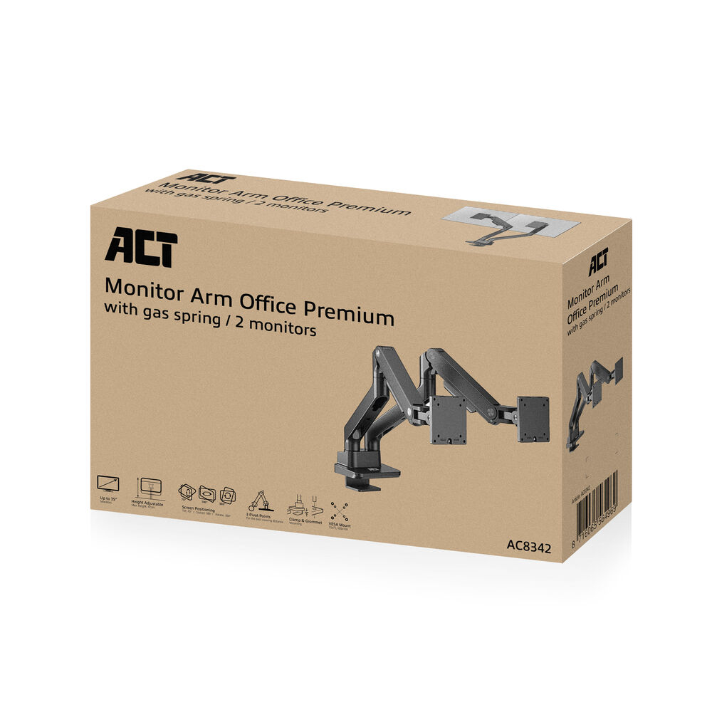 ACT Monitorarm 35" office premium, gasveer, 2 schermen - Afbeelding 4