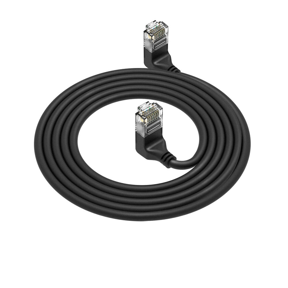 ACT Zwarte 0,5 meter U/UTP CAT6A LSZH Slimline patchkabel met RJ45 connectoren 90° haaks boven naar 90° haaks boven
