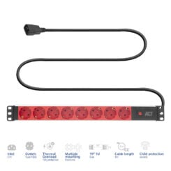 ACT Stekkerdoos PDU 19" C14 IEC60320 8-voudig type F, 3m H05VV-F 3G1.0 - Afbeelding 3