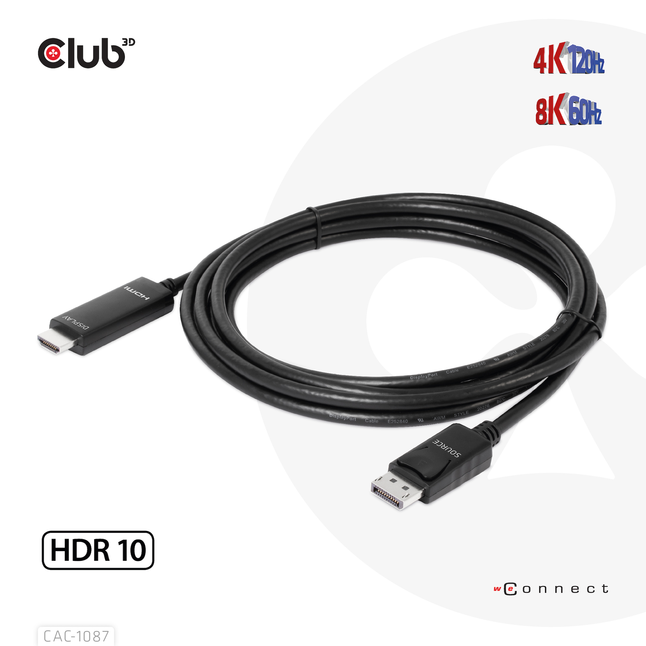 CLUB3D DisplayPort 1.4 to HDMI 4K120Hz or 8K60Hz HDR10 Cable M/M 3m/9.84ft - Afbeelding 7