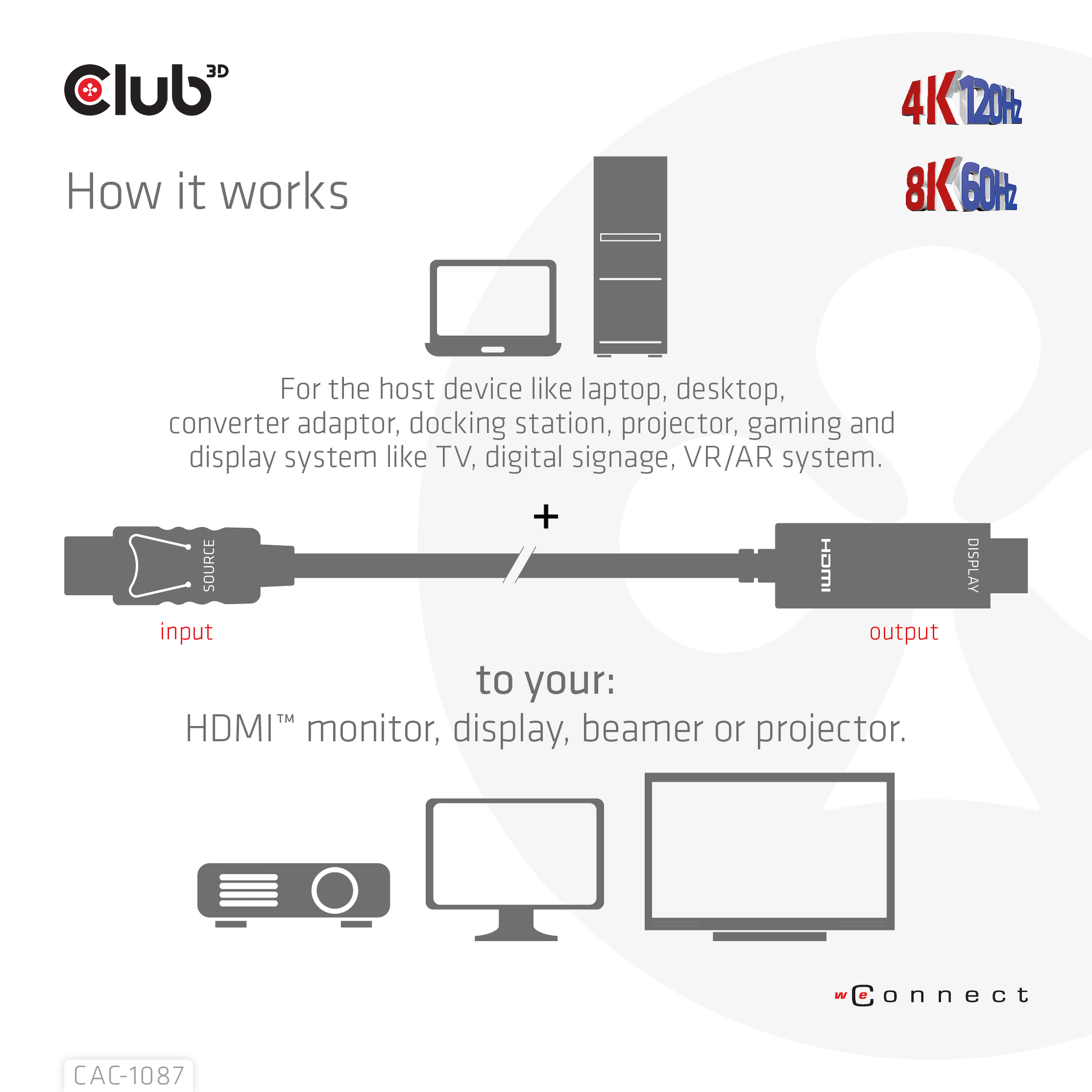 CLUB3D DisplayPort 1.4 to HDMI 4K120Hz or 8K60Hz HDR10 Cable M/M 3m/9.84ft - Afbeelding 6
