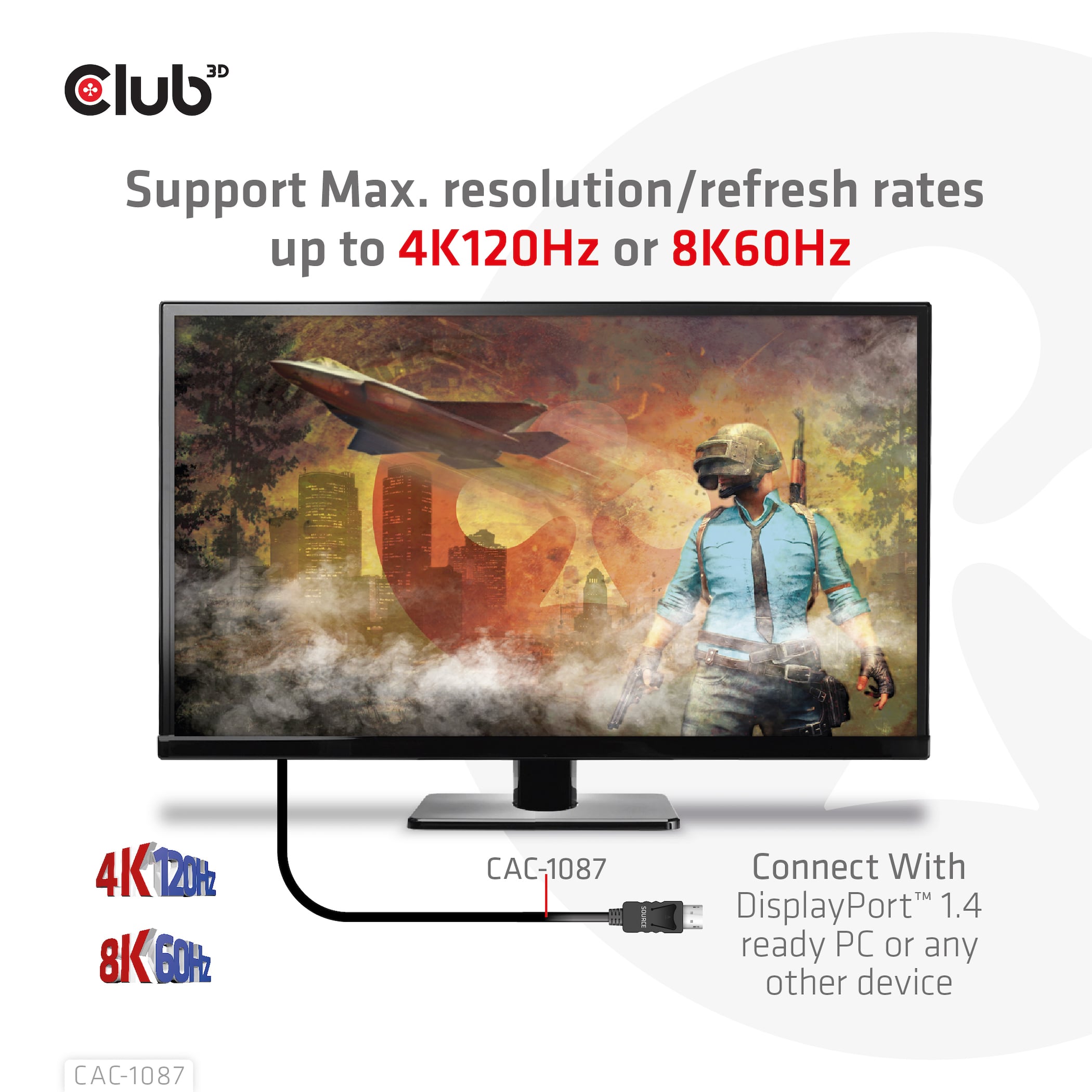 CLUB3D DisplayPort 1.4 to HDMI 4K120Hz or 8K60Hz HDR10 Cable M/M 3m/9.84ft - Afbeelding 8