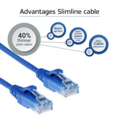 ACT Blauwe 7 meter LSZH U/UTP CAT6 datacenter slimline patchkabel snagless met RJ45 connectoren - Afbeelding 6