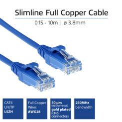 ACT Blauwe 7 meter LSZH U/UTP CAT6 datacenter slimline patchkabel snagless met RJ45 connectoren - Afbeelding 4