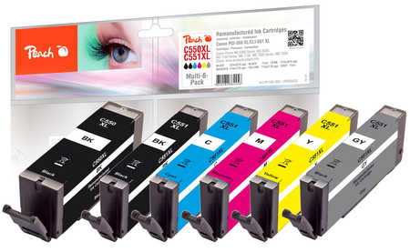Peach 320523 inktcartridge 6 stuk(s) Compatibel Hoog (XL) rendement Zwart, Cyaan, Grijs, Magenta, Geel - Afbeelding 2