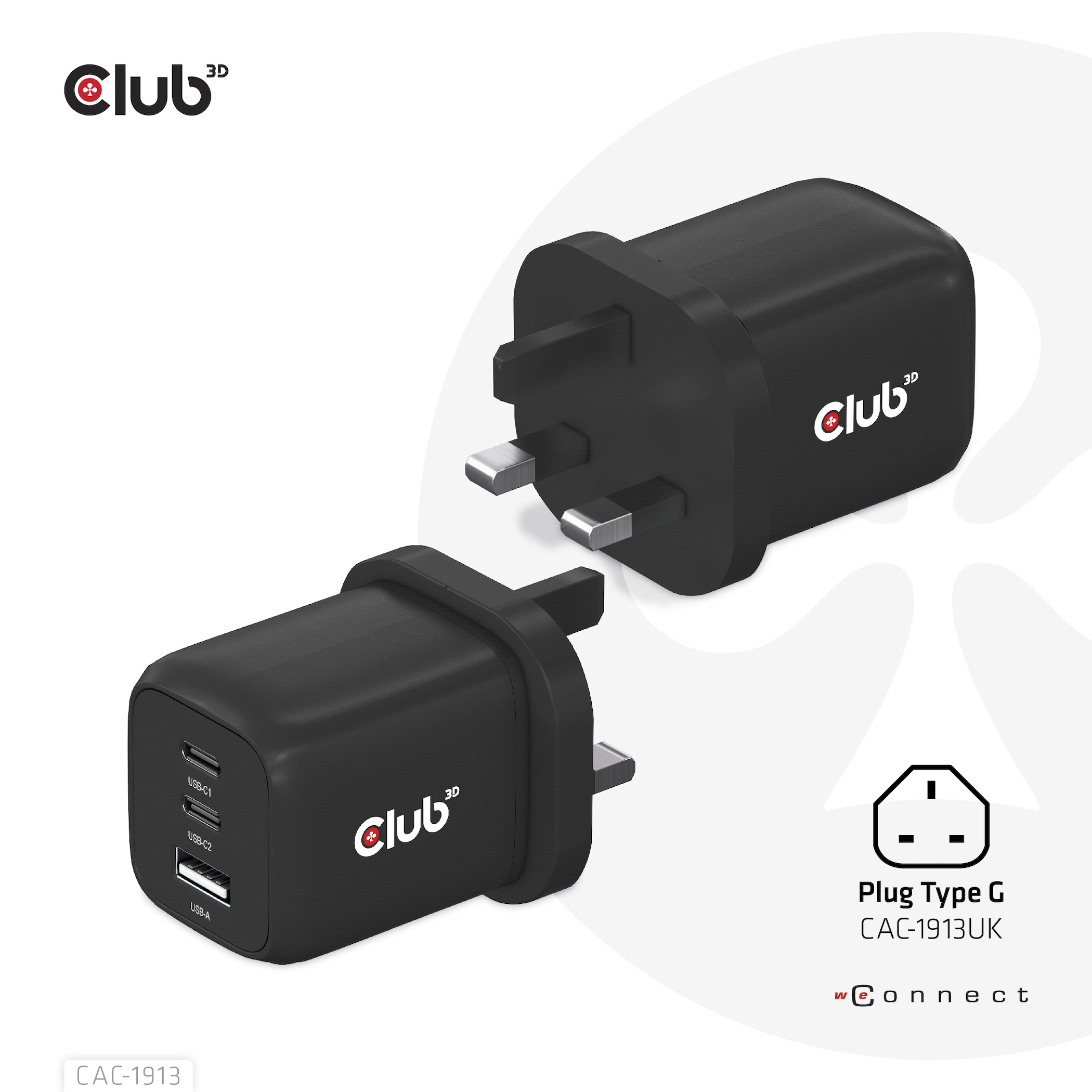 CLUB3D Travel Charger PPS 65Watt GAN technology, Triple port (2x USB Type-C + USB Type-A) Power Delivery(PD) 3.0 Support - Afbeelding 4