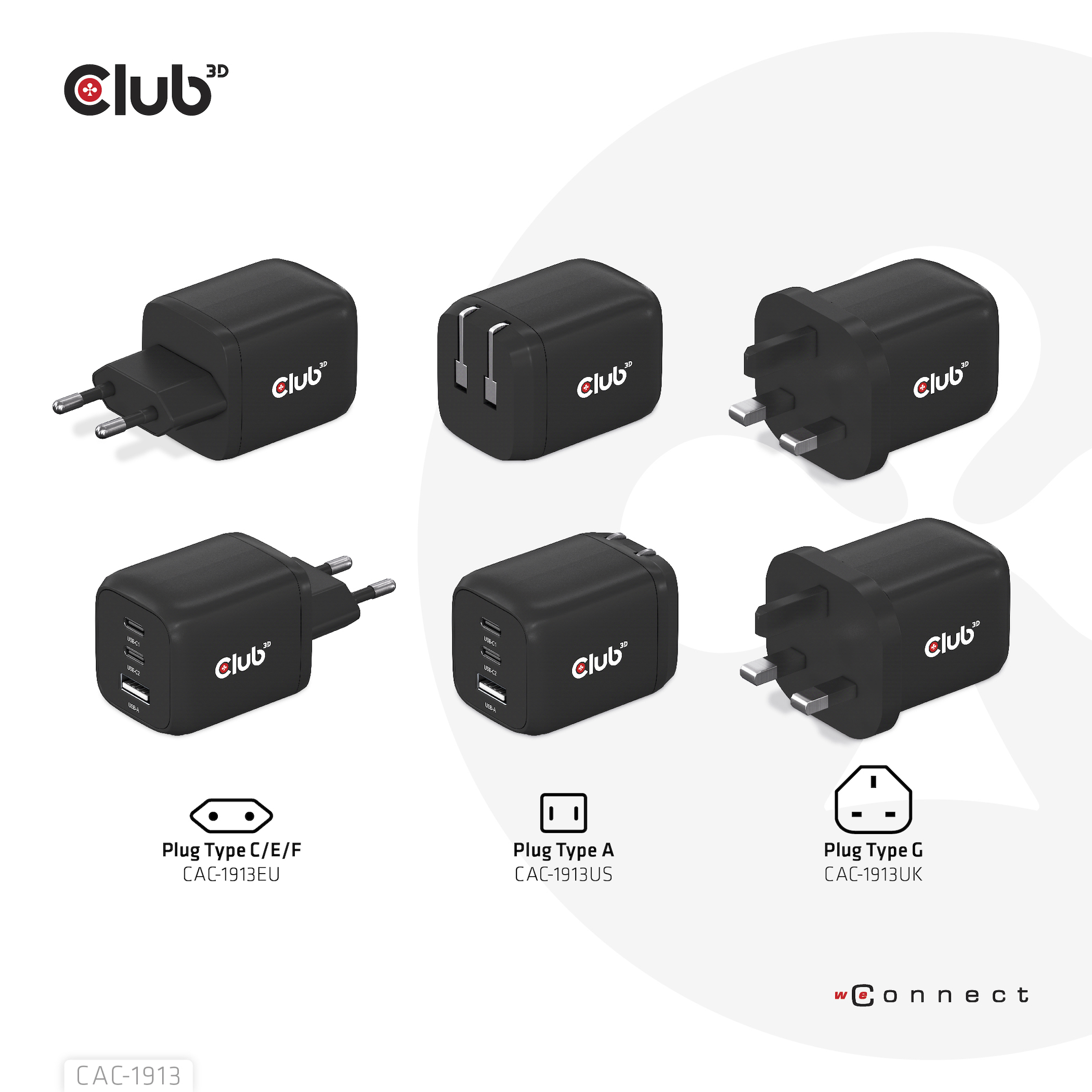 CLUB3D Travel Charger PPS 65Watt GAN technology, Triple port (2x USB Type-C + USB Type-A) Power Delivery(PD) 3.0 Support - Afbeelding 5