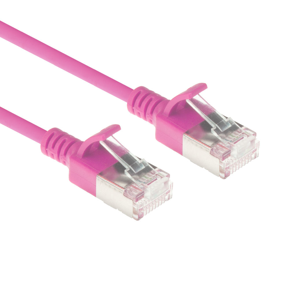 ACT Roze 0,5 meter LSZH U/FTP CAT6A datacenter slimline patchkabel snagless met RJ45 connectoren