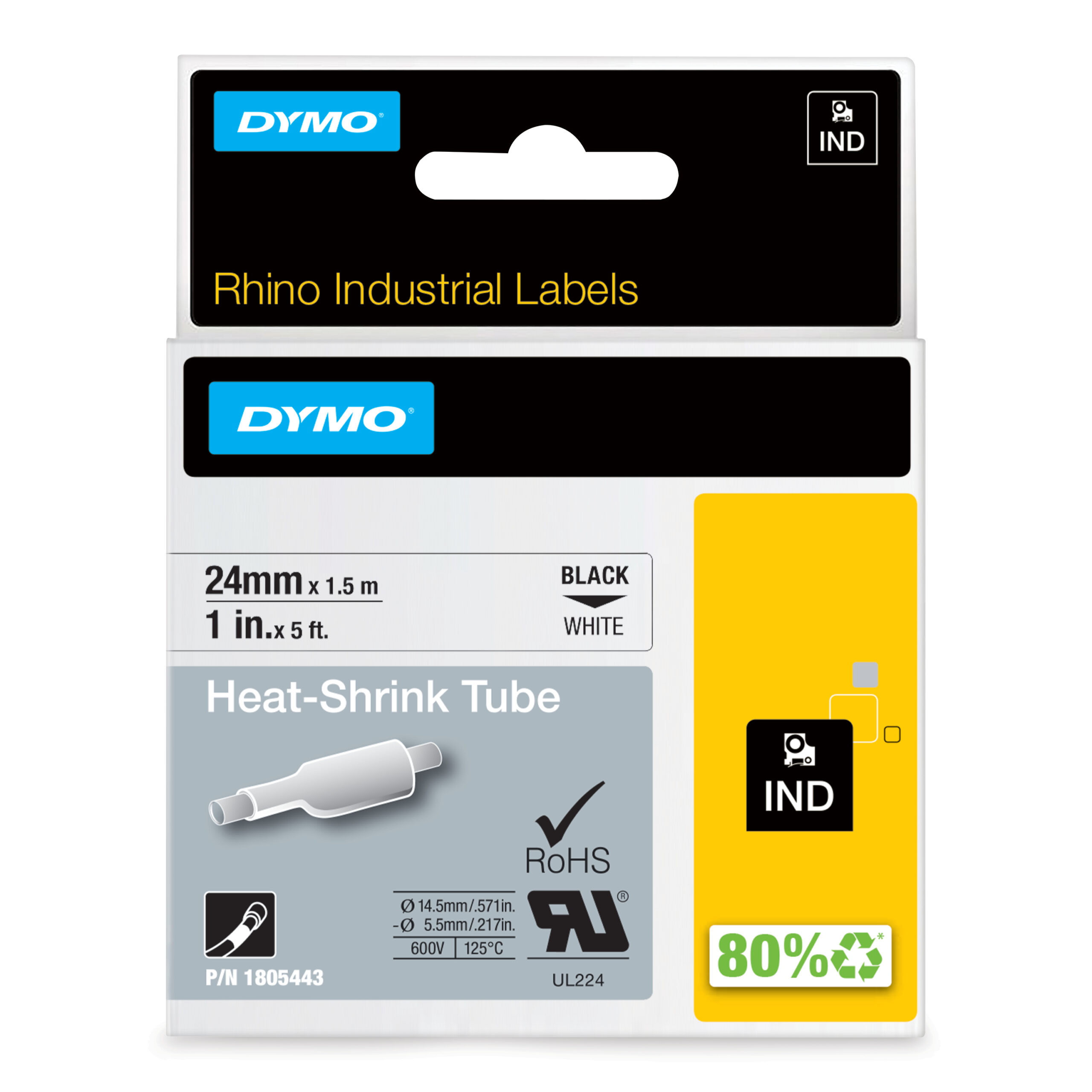 DYMO Rhino industriële Heat-Shrink Tube-labels | 24 mm x 1,5 m | zwarte afdruk op wit | voor Rhino labelprinters - Afbeelding 2