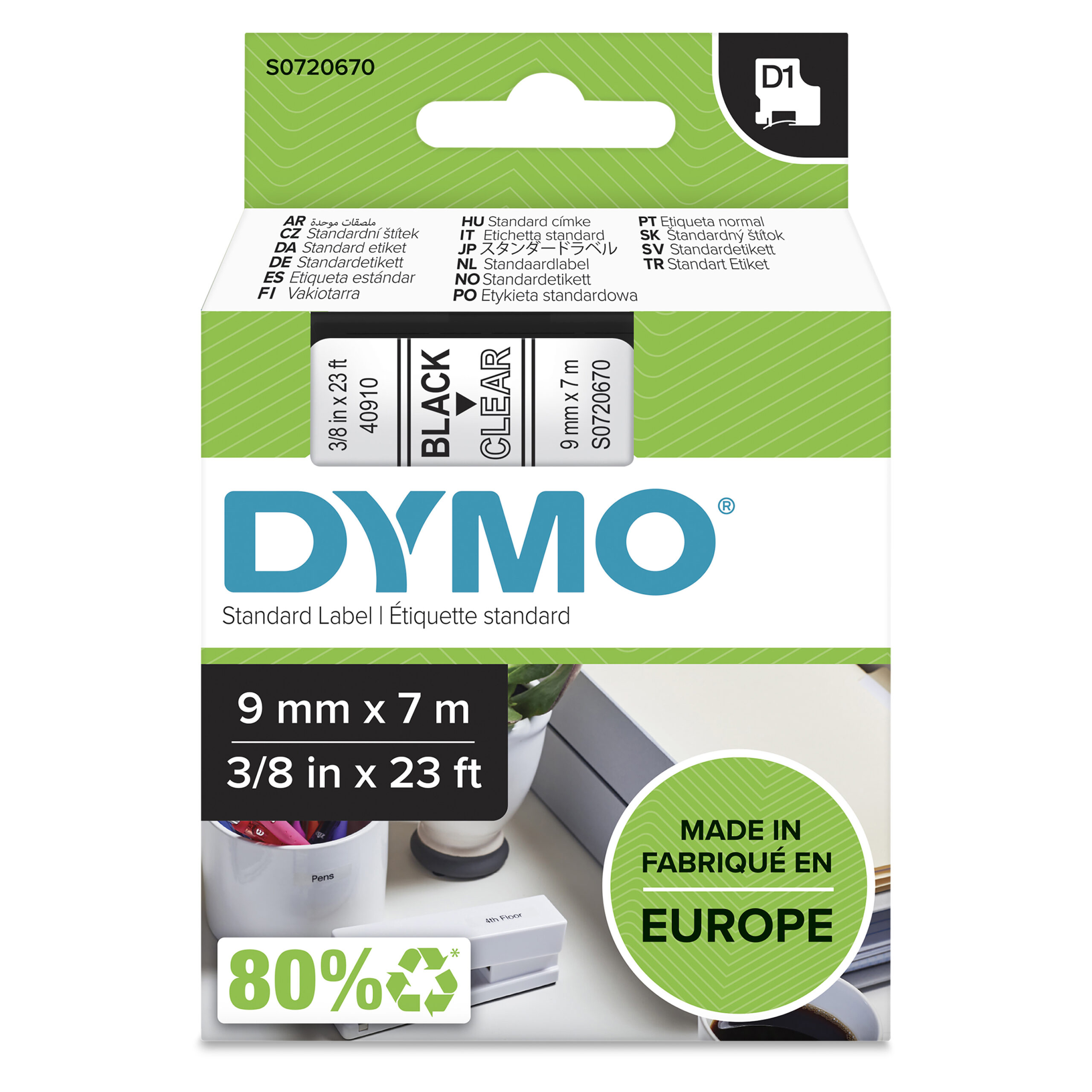 DYMO originele D1 labels | Zwarte Tekst op Doorzichtig Label | 9 mm x 7 m | zelfklevende etiketten voor de LabelManager labelprinter | gemaakt in Europa - Afbeelding 2