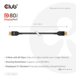 CLUB3D DisplayPort™ 2.1 VESA DP80 Gecertificeerd Kabel 8K240Hz 2m/6.56ft - Afbeelding 14