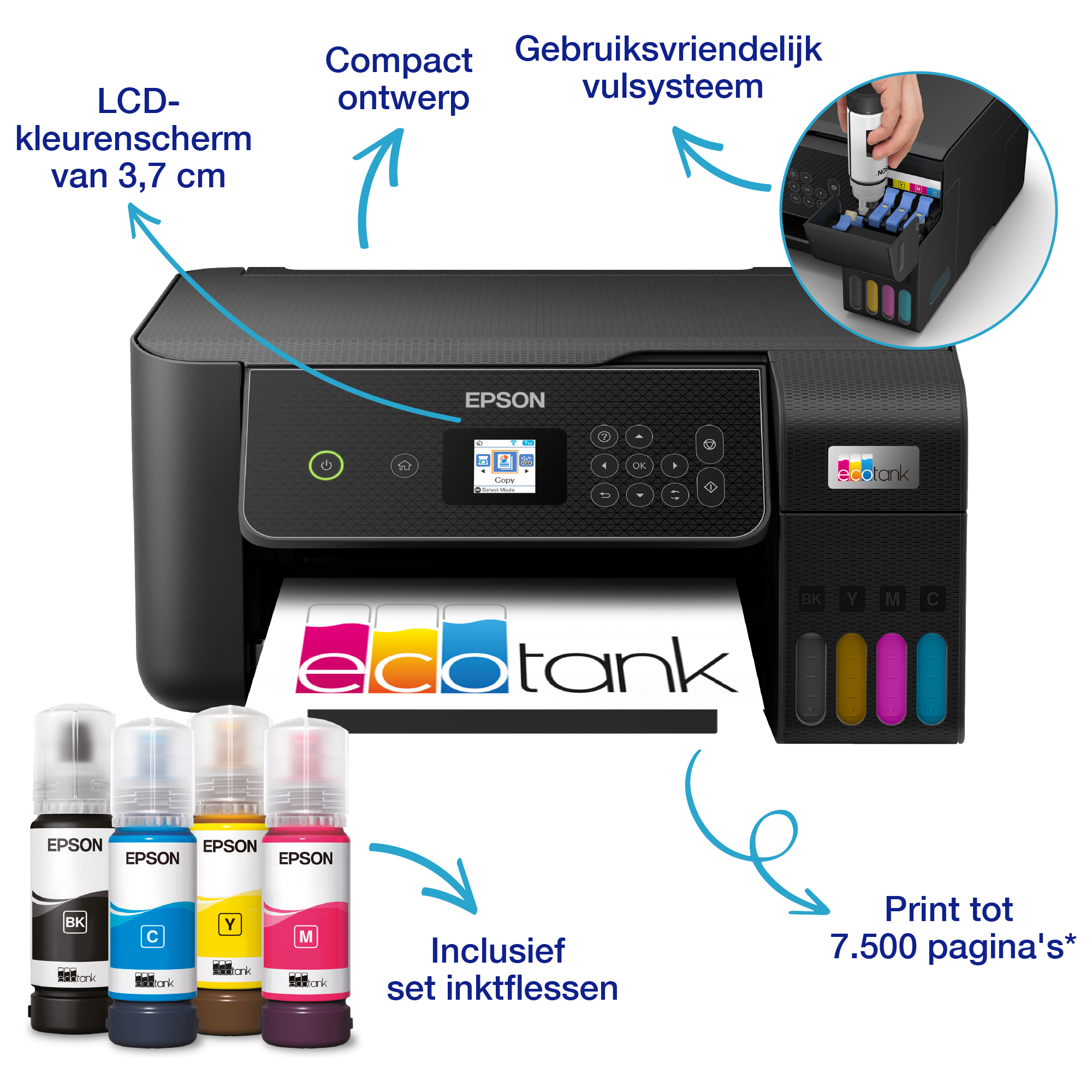 Epson EcoTank ET-2875 A4 multifunctionele Wi-Fi-printer met inkttank, inclusief tot 3 jaar inkt - Afbeelding 3