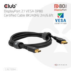 CLUB3D DisplayPort™ 2.1 VESA DP80 Gecertificeerd Kabel 8K240Hz 2m/6.56ft - Afbeelding 4