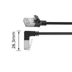 ACT Zwarte 0.15 m U/FTP CAT6A LSZH Slimline patchkabel met RJ45 connectoren recht naar 90° haaks rechts - Afbeelding 3